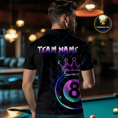 Custom Neon 8 Ball Crown Billiard Shirts for Men Billiard Team Jerseys Polo & 1/4 Zip Shirts NNT53