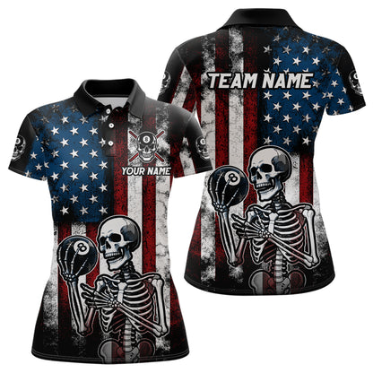 Custom US Skull 8 Ball Billiard Shirts for Women Billiard Team Shirts Billiard League Polo & 1/4 Zipper NNT86
