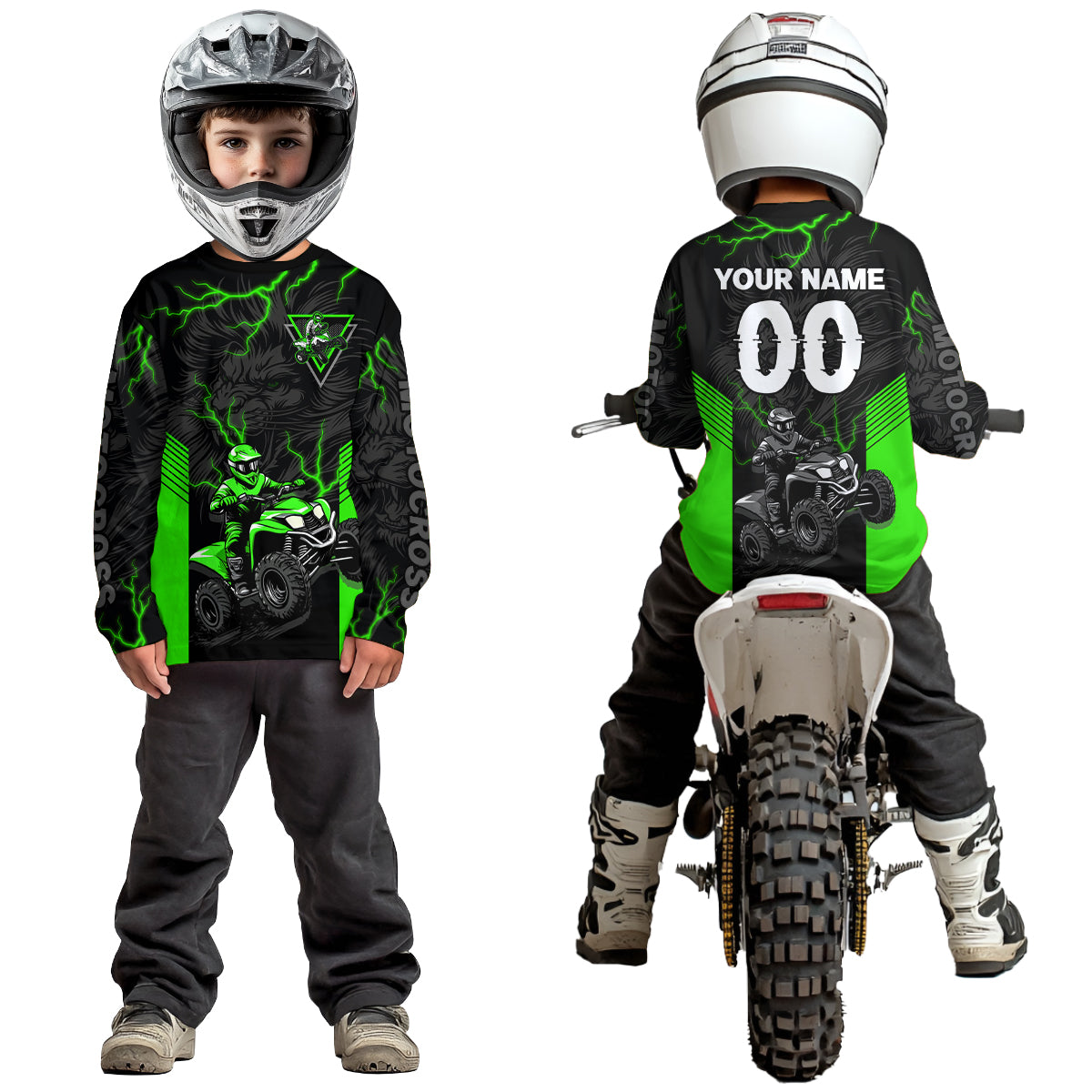Custom Green Lion ATV Motocross Jersey Racing Shirts Off-Road Jersey Kid Men Women UPF30+ DNT24