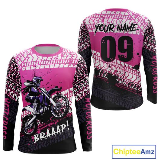 Pink Motocross Shirts Kid Adult Custom Motocross MX Off-Road Motocycle Shirt UPF30+ DNT64