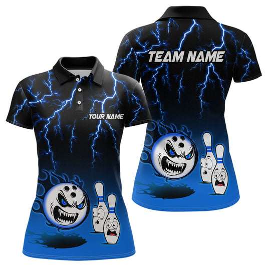 Blue Funny Crazy Bowling Shirt for Women Bowling Jersey Shirts Polo & Quarter- Zip Bowling League HNT17