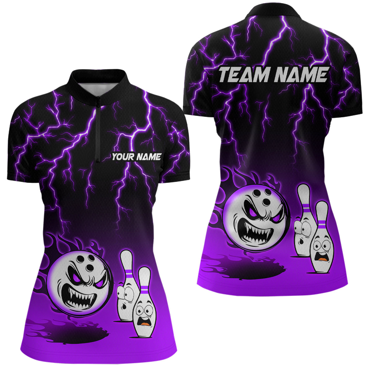 Purple Funny Crazy Bowling Shirt for Women Bowling Jersey Shirts Polo & Quarter- Zip Bowling League HNT17
