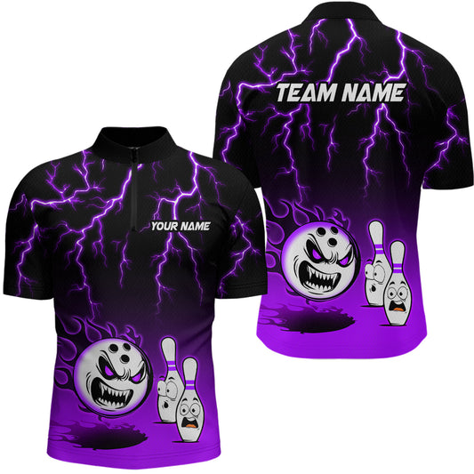 Purple Funny Crazy Bowling Shirt for Men Bowling Jersey Shirts Polo & Quarter- Zip Bowling League HNT17