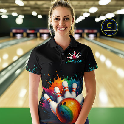 Custom Funny Colorful Bowling Jersey for Women Bowling Uniform Polo & 1/4 Zip Bowling Team Shirts HNT116