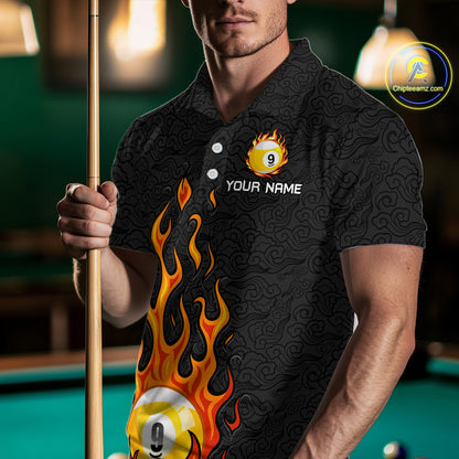 Custom 9 Ball Flaming Billiard Shirts for Men Billiard Team Shirts Billiard League NNT71