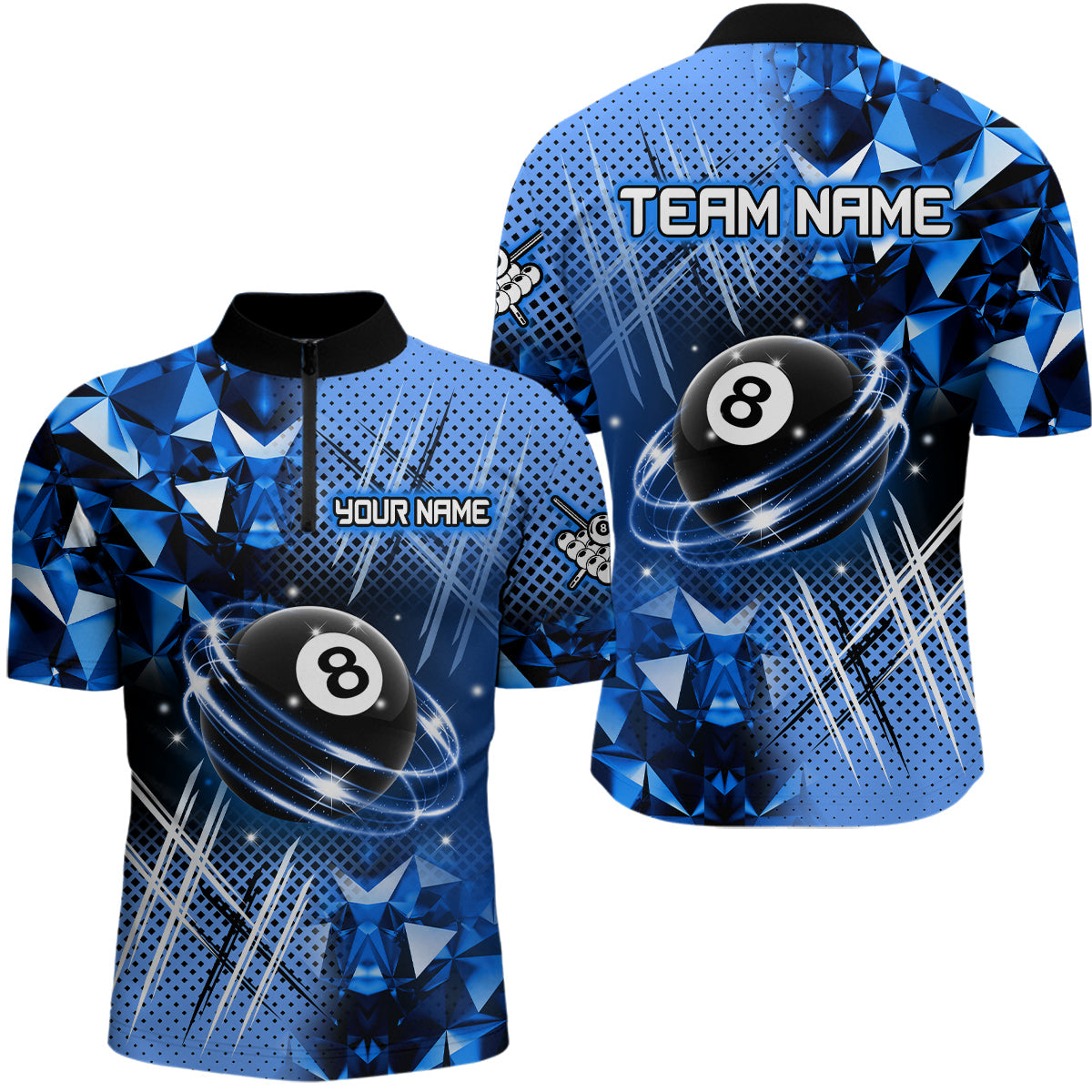Blue Billiard Shirt 8 Ball Billiard Jersey for Men Billiard Gifts for Men Polo & 1/4 Zip NNT25