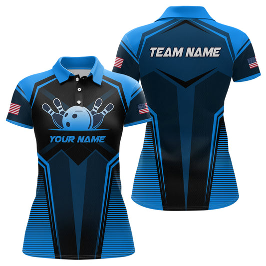 Custom Blue Bowling Jersey for Women Bowling Team Shirts Bowling Uniform Polo & 1/4 Zip HNT158