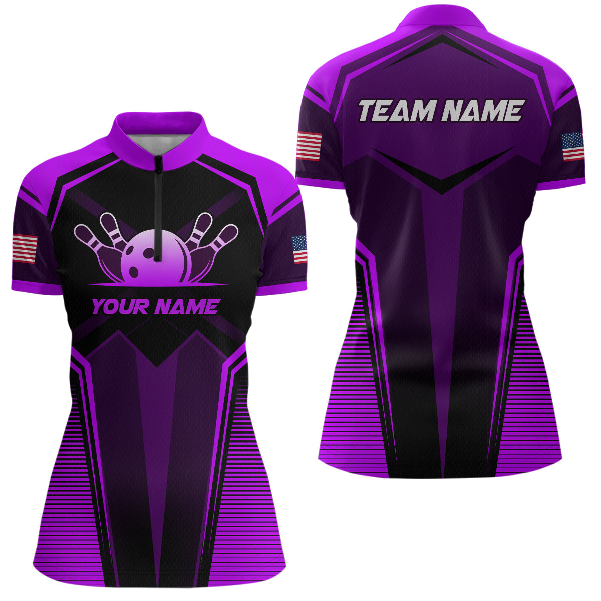Custom Purple Bowling Jersey for Women Bowling Team Shirts Bowling Uniform Polo & 1/4 Zip HNT158
