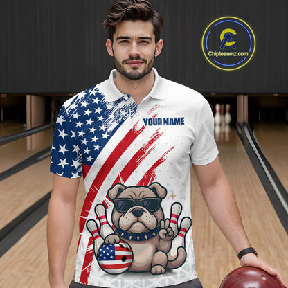 Funny US Flag French Bulldog Bowling Men Polo & 1/4 Zip Shirts Bowling Team Jersey HNT88