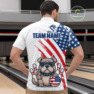Funny US Flag French Bulldog Bowling Men Polo & 1/4 Zip Shirts Bowling Team Jersey HNT88