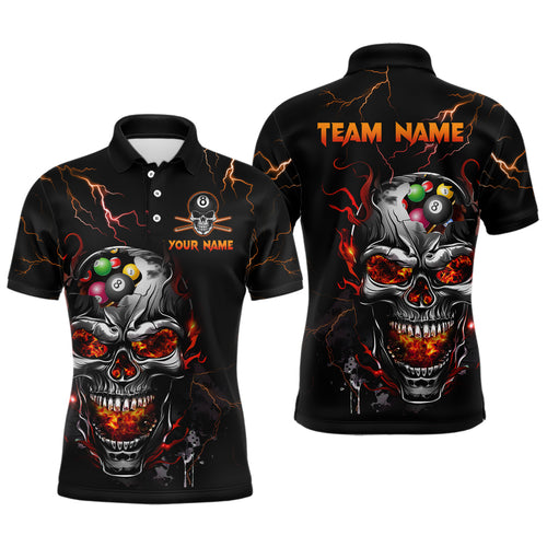 Thunder Skull Billiard Jerseys Men Polo & 1/4 Zip Shirt Skull 8 Ball Pool Billiard NNT03