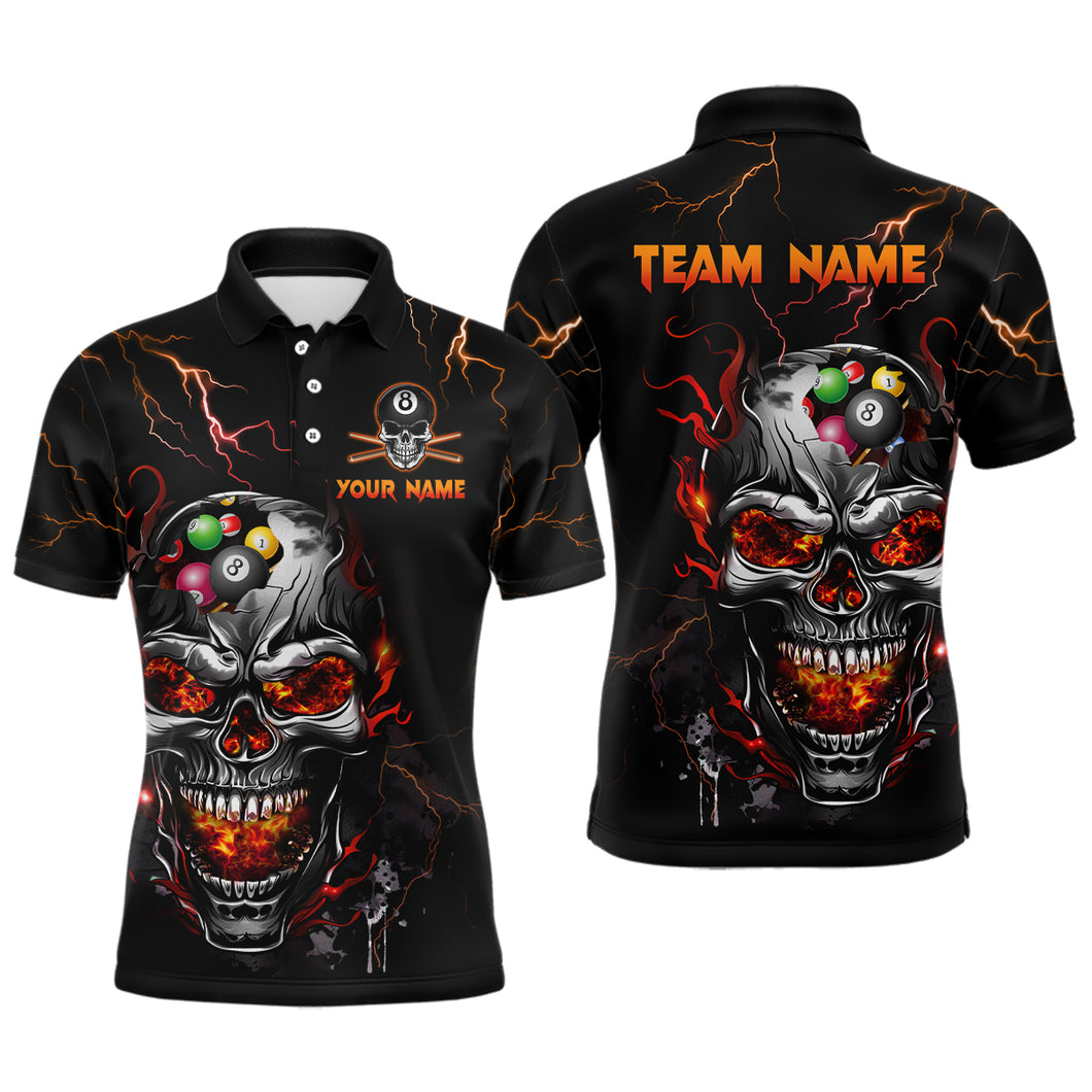 Personalized Thunder Skull Billiard Jerseys Men Polo & 1/4 Zip Shirt Funny Skull 8 Ball Pool Billiard for Men Team NNT03