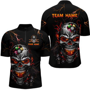 Personalized Thunder Skull Billiard Jerseys Men Polo & 1/4 Zip Shirt Funny Skull 8 Ball Pool Billiard for Men Team NNT03