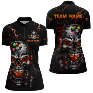 Personalized Thunder Skull Billiard Jerseys Women Polo & 1/4 Zip Shirt Funny Skull 8 Ball Pool Billiard for Women Team NNT03