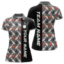 Load image into Gallery viewer, Dark Grey Bowling Pattern Custom Women Bowling Polo &amp; Quarter-Zip Shirts Bowling Team Jerseys HNT45