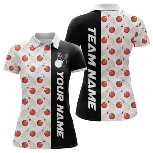 White Bowling Pattern Custom Women Bowling Polo & Quarter-Zip Shirts Bowling Team Jerseys HNT45