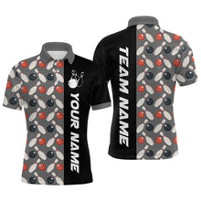 Load image into Gallery viewer, Dark Grey Bowling Pattern Custom Men Bowling Polo &amp; Quarter-Zip Shirts Bowling Team Jerseys HNT45