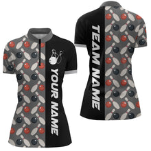 Load image into Gallery viewer, Dark Grey Bowling Pattern Custom Women Bowling Polo &amp; Quarter-Zip Shirts Bowling Team Jerseys HNT45