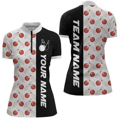 White Bowling Pattern Custom Women Bowling Polo & Quarter-Zip Shirts Bowling Team Jerseys HNT45