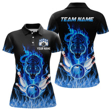 Load image into Gallery viewer, Blue Flaming Tiger Bowling Custom Women Bowling Polo &amp; Quarter-Zip Bowling Team Jerseys HNT46