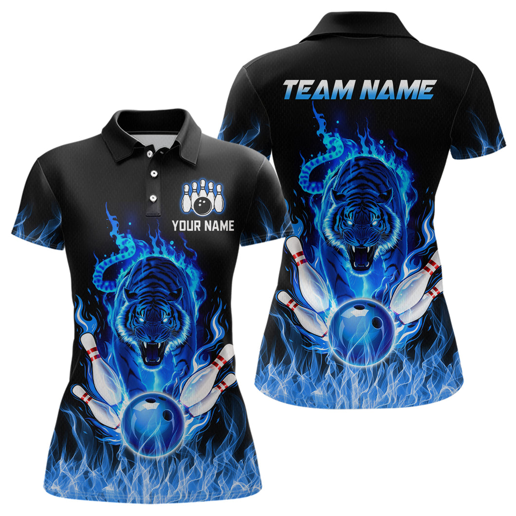 Blue Flaming Tiger Bowling Custom Women Bowling Polo & Quarter-Zip Bowling Team Jerseys HNT46