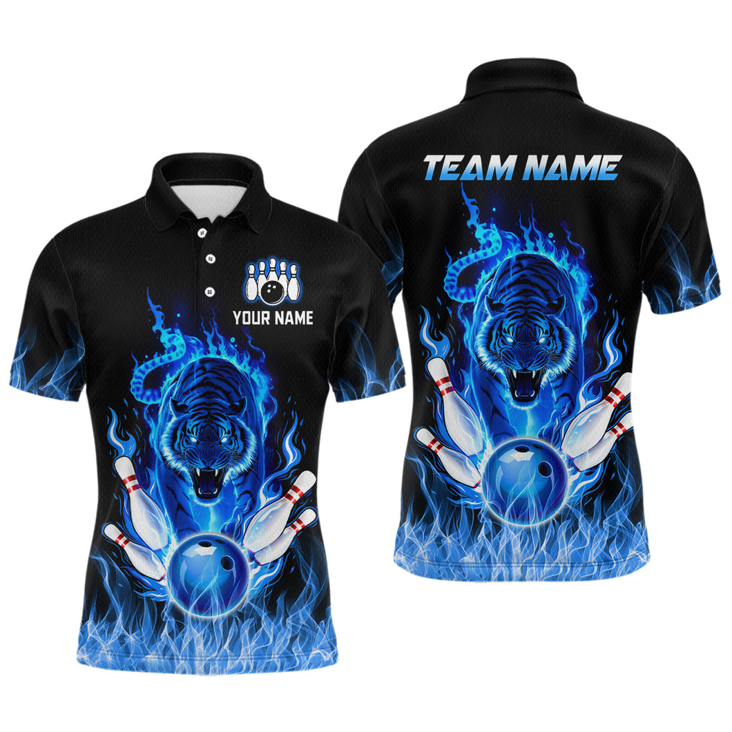 Blue Flaming Tiger Bowling Custom Men Bowling Polo & Quarter-Zip Bowling Team Jerseys HNT46