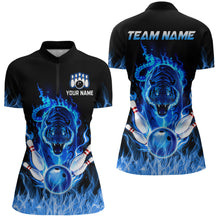 Load image into Gallery viewer, Blue Flaming Tiger Bowling Custom Women Bowling Polo &amp; Quarter-Zip Bowling Team Jerseys HNT46