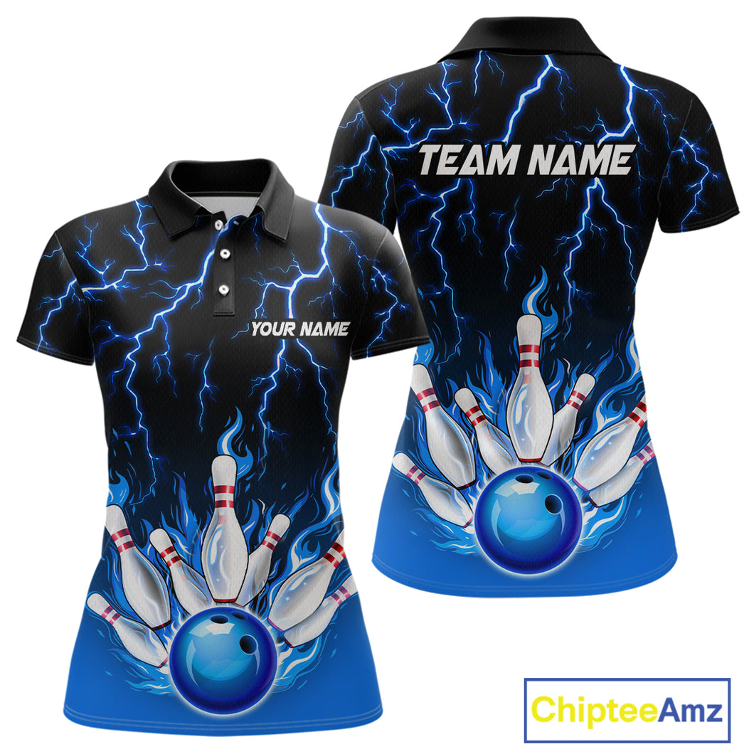 Blue Thunder Bowling Custom Women Bowling Shirt Polo & Quarter-Zip Bowling Team Shirts HNT71