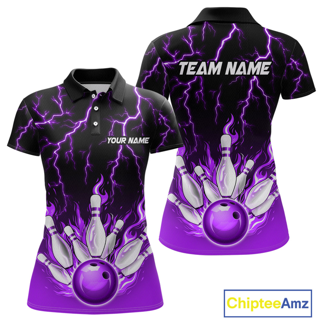 Purple Thunder Bowling Custom Women Bowling Shirt Polo & Quarter-Zip Bowling Team Shirts HNT71
