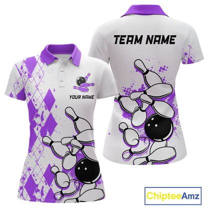 Purple Vintage Bowling Custom Women Bowling Shirt Polo & Quarter-Zip Bowling Team Jerseys HNT68