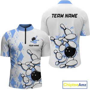 Blue Vintage Bowling Custom Men Bowling Shirt Polo & Quarter-Zip Bowling Team Jerseys HNT68