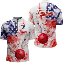 Load image into Gallery viewer, American Flag Smoke Bowling Shirt for Men Custom Polo &amp; Quarter-Zip Team Bowling Jersey with Team HNT21