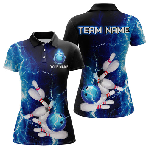 Blue Thunder Bowling Shirt for Women Custom Polo & Quarter-Zip Team Bowling Jersey Bowling Team Shirt HNT22