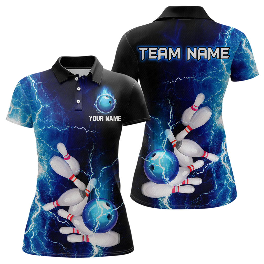 Blue Thunder Bowling Shirt for Women Custom Polo & Quarter-Zip Team Bowling Jersey Bowling Team Shirt HNT22
