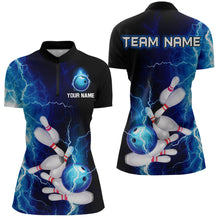 Load image into Gallery viewer, Blue Thunder Bowling Shirt for Women Custom Polo &amp; Quarter-Zip Team Bowling Jersey Bowling Team Shirt HNT22
