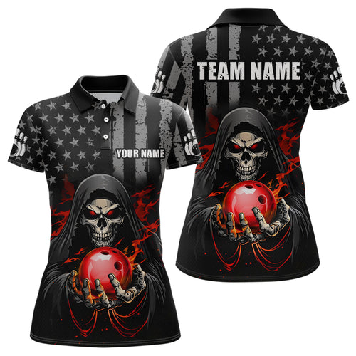 Skull Bowling Shirts Custom Name Bowling Jersey for Women Polo & Quarter Zip Team Bowling Shirts Unisex HNT04