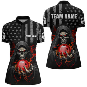 Skull Bowling Shirts Custom Name Bowling Jersey for Women Polo & Quarter Zip Team Bowling Shirts Unisex HNT04