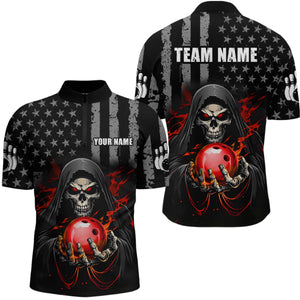 Skull Bowling Shirts Custom Name Bowling Jersey for Men Polo & Quarter Zip Team Bowling Shirts Unisex HNT04