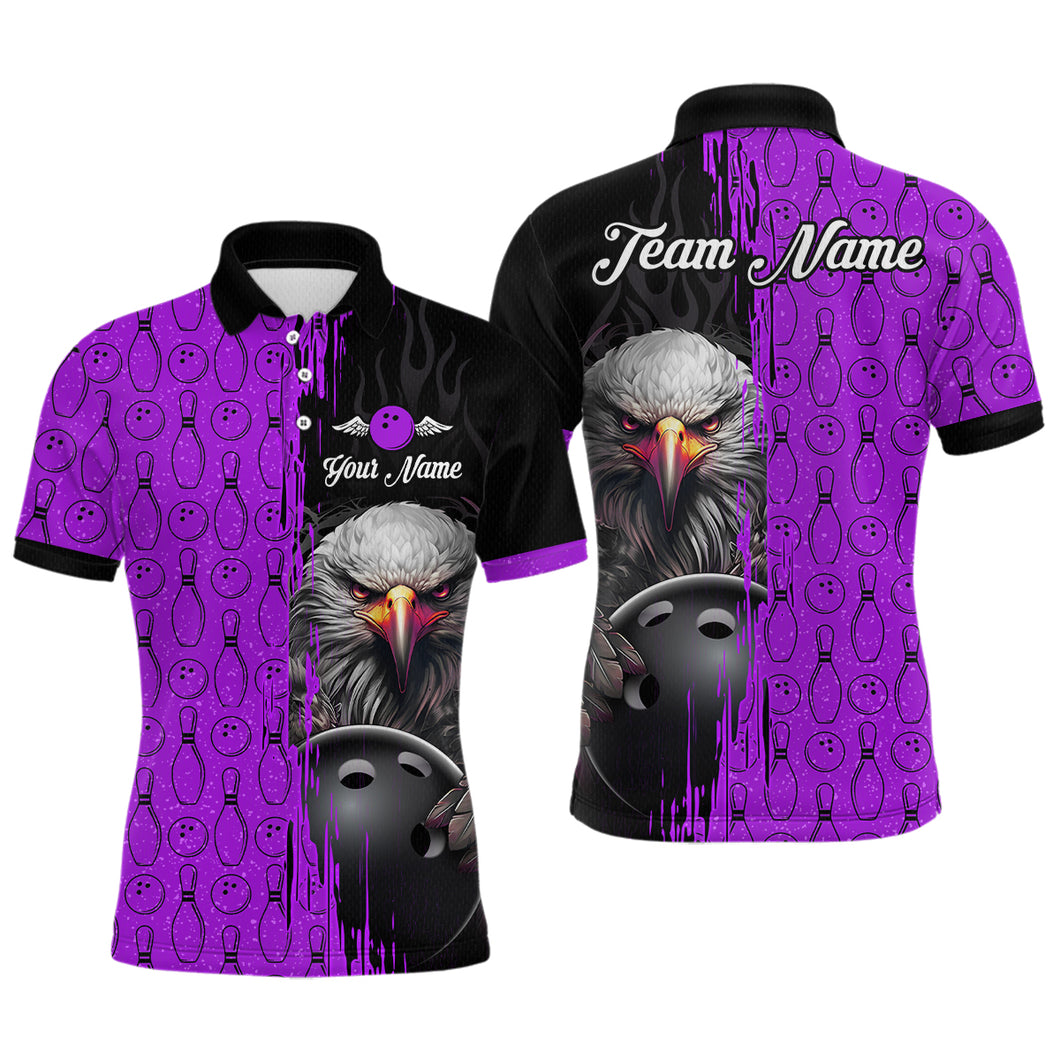 Purple Eagle Bowling Custom Men Bowling Shirt Polo & Quarter-Zip Bowling Team Jerseys HNT49