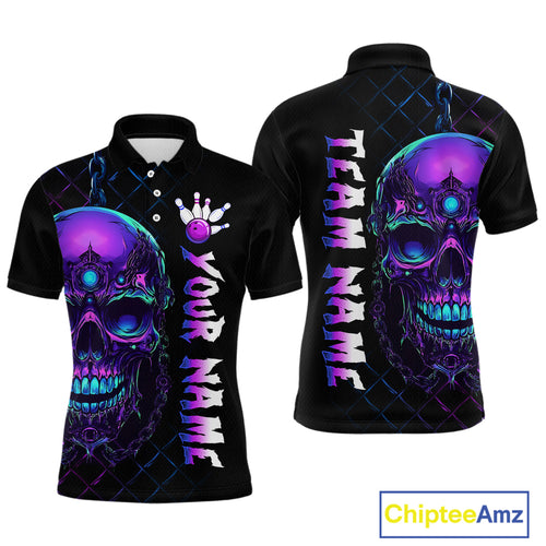 Purple Skull Bowling Custom Men Bowling Shirt Polo & Quarter-Zip Bowling Team Jerseys HNT51
