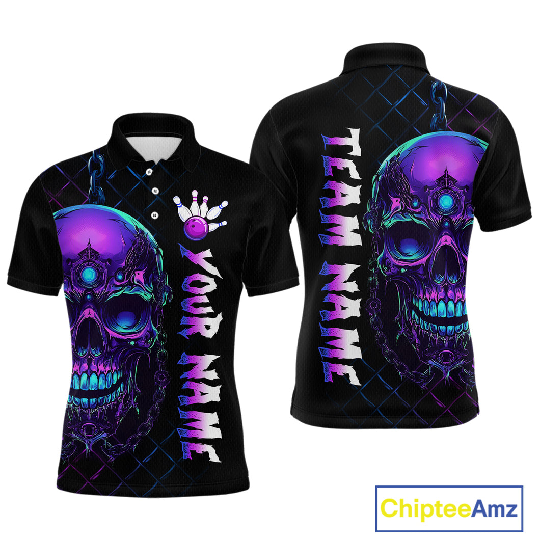 Purple Skull Bowling Custom Men Bowling Shirt Polo & Quarter-Zip Bowling Team Jerseys HNT51