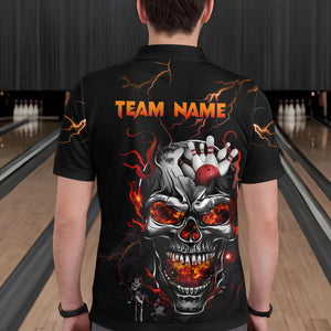 Personalized Thunder Bowling Jerseys Men Polo & 1/4 Zip Shirt Funny Skull Bowling Shirt for Men Bowling Jersey HNT01