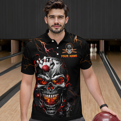 Thunder Bowling Jerseys Men Polo & 1/4 Zip Shirt Skull Bowling Shirt for Men HNT01