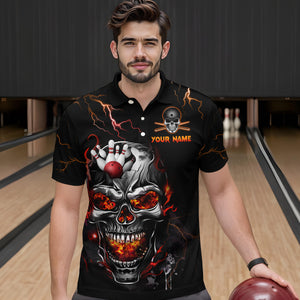 Personalized Thunder Bowling Jerseys Men Polo & 1/4 Zip Shirt Funny Skull Bowling Shirt for Men Bowling Jersey HNT01