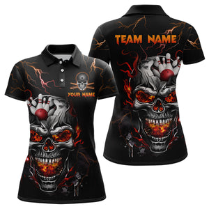 Personalized Thunder Bowling Jerseys Women Polo & 1/4 Zip Shirt Funny Skull Bowling Shirt for Women Bowling Jersey HNT01