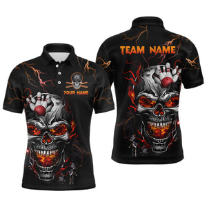 Personalized Thunder Bowling Jerseys Men Polo & 1/4 Zip Shirt Funny Skull Bowling Shirt for Men Bowling Jersey HNT01