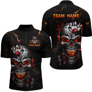 Personalized Thunder Bowling Jerseys Men Polo & 1/4 Zip Shirt Funny Skull Bowling Shirt for Men Bowling Jersey HNT01