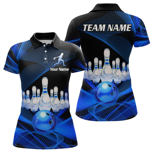 Blue Bowling Custom Women Bowling Shirt Polo & Quarter-Zip Bowling Team Jerseys HNT53