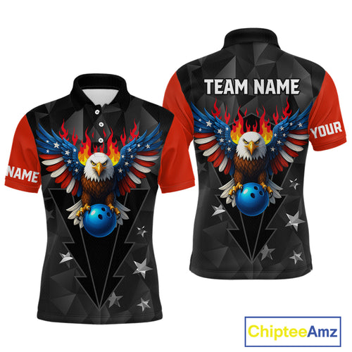 Eagle US Flag Bowling Custom Men Bowling Shirt Polo & Quarter-Zip Bowling Team Jerseys HNT67
