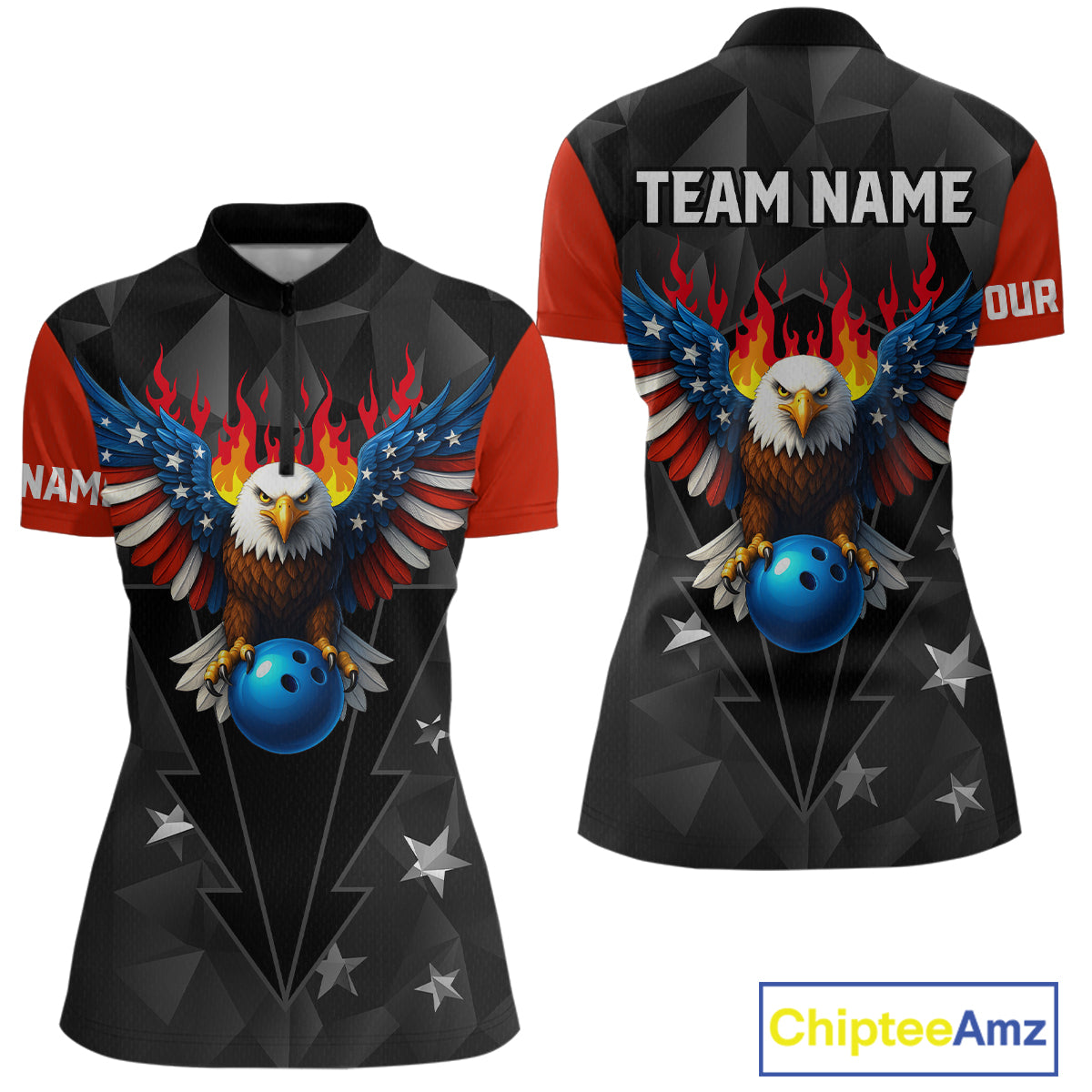 Eagle US Flag Bowling Custom Women Bowling Shirt Polo & Quarter-Zip Bowling Team Jerseys HNT67